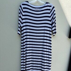 Jofit Navy Stripe Dress/ Super Comfy + Ready to Travel w Stretch/ Past Knee/ LG